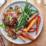 Steaks à la sauce aux champignons, patates douces et Haricots