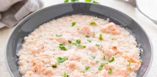 Risotto au saumon et poireaux