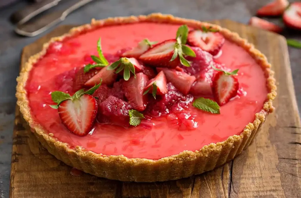 Tarte yaourt fraises rhubarbe